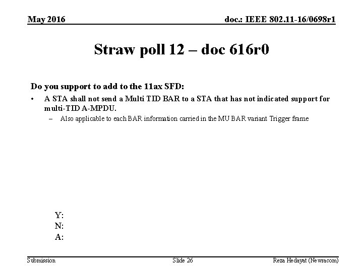 May 2016 doc. : IEEE 802. 11 -16/0698 r 1 Straw poll 12 –