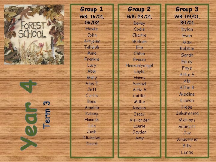 Term 3 Year 4 Group 1 Group 2 Group 3 WB: 16/01, 06/02 WB: