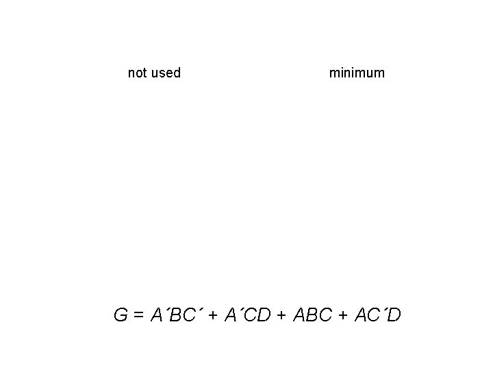 not used minimum G = A´BC´ + A´CD + ABC + AC´D 