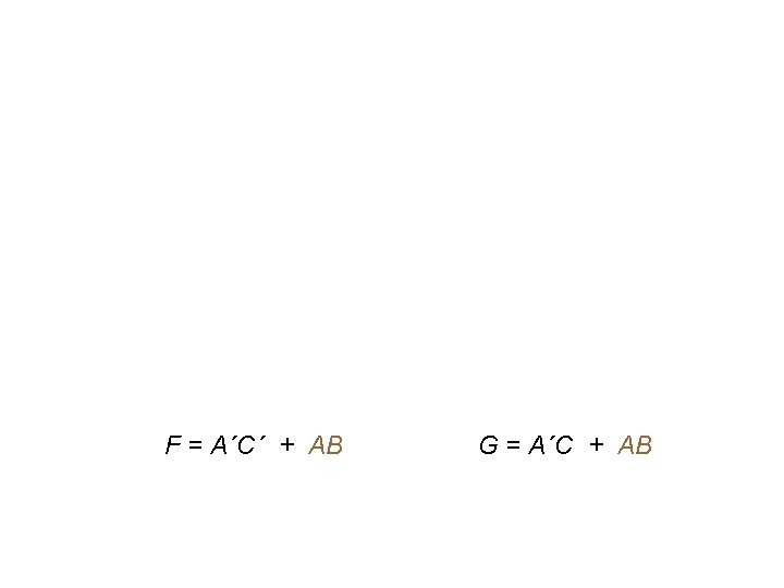 F = A´C´ + AB G = A´C + AB 