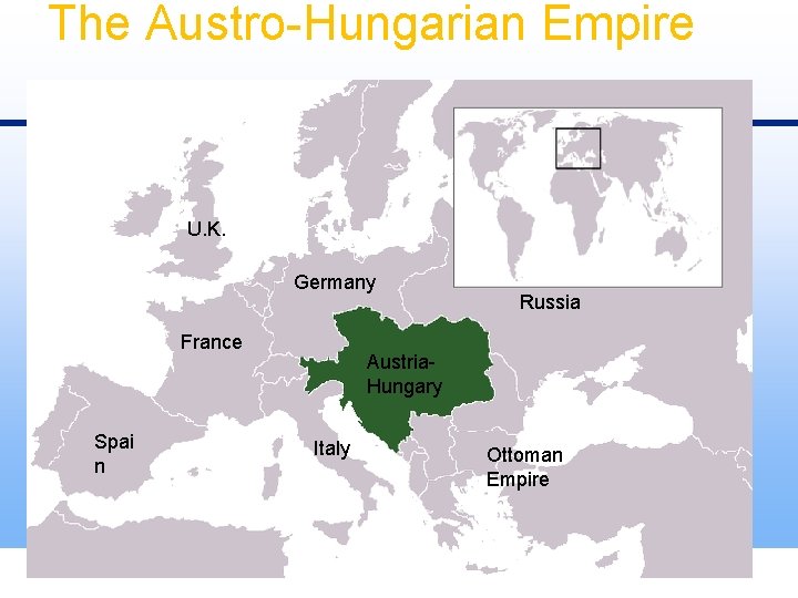 The Austro-Hungarian Empire U. K. Germany France Spai n Russia Austria. Hungary Italy Ottoman