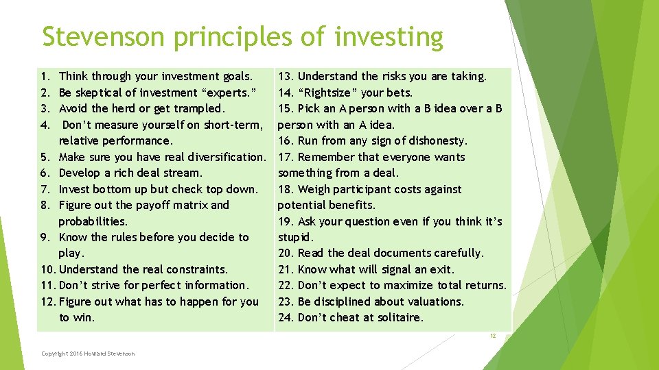 Stevenson principles of investing 1. 2. 3. 4. Think through your investment goals. Be Stevenson principles of investing 1. 2. 3. 4. Think through your investment goals. Be