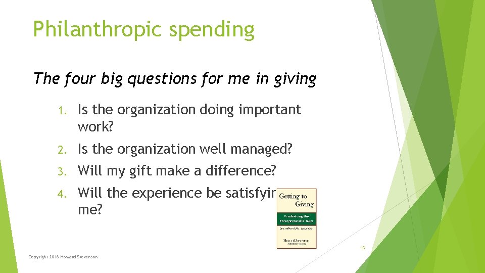 Philanthropic spending The four big questions for me in giving 1. Is the organization Philanthropic spending The four big questions for me in giving 1. Is the organization