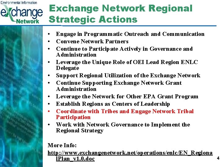 Exchange Network Regional Strategic Actions • Engage in Programmatic Outreach and Communication • Convene