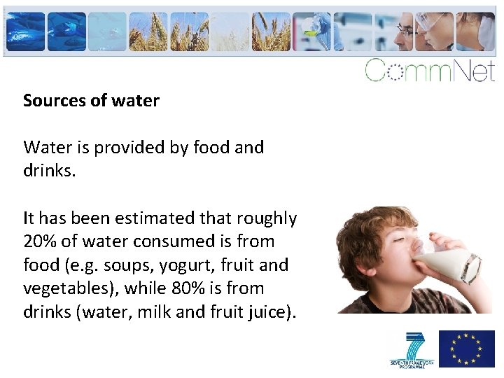 Sources of water Water is provided by food and drinks. It has been estimated