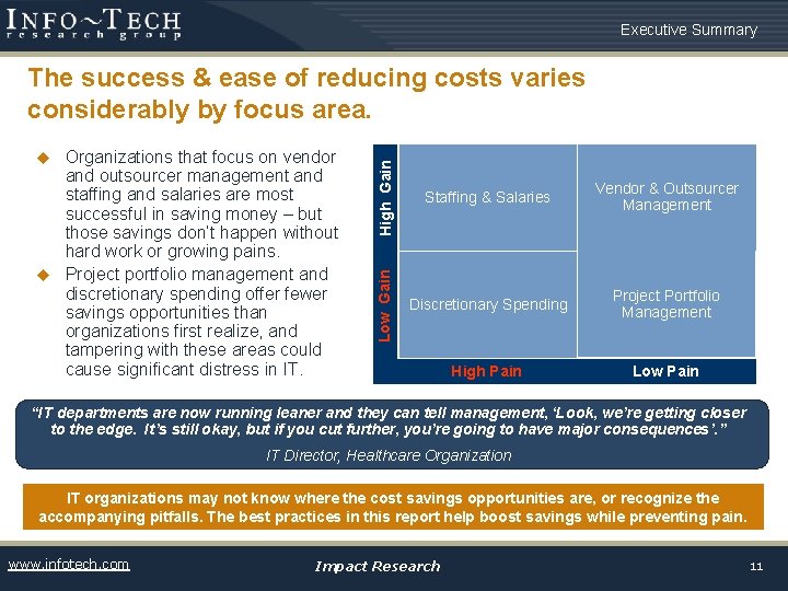 Executive Summary High Gain Organizations that focus on vendor and outsourcer management and staffing