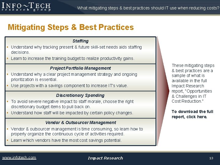 What mitigating steps & best practices should IT use when reducing costs? Mitigating Steps