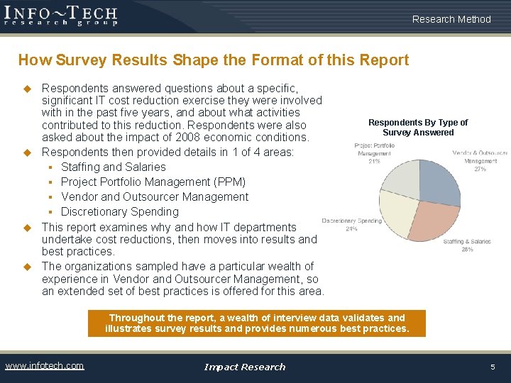 Research Method How Survey Results Shape the Format of this Report Respondents answered questions