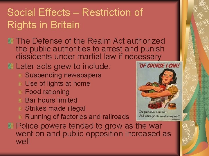Social Effects – Restriction of Rights in Britain The Defense of the Realm Act