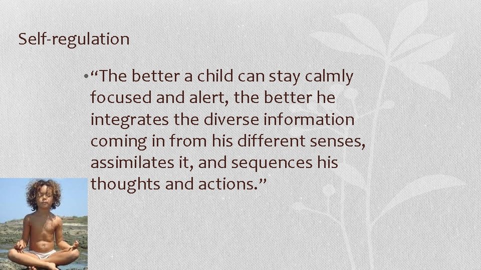 Self-regulation • “The better a child can stay calmly focused and alert, the better