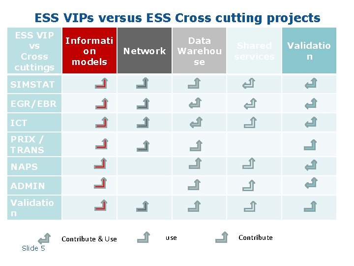 ESS VIPs versus ESS Cross cutting projects ESS VIP vs Cross cuttings Informati on