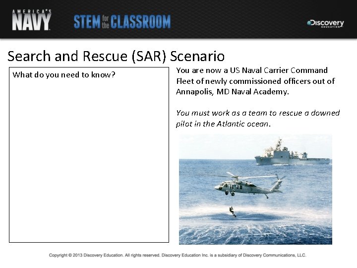 Search and Rescue (SAR) Scenario What do you need to know? You are now