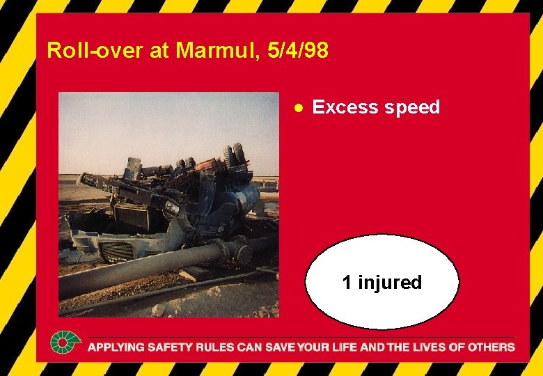 Roll-over at Marmul, 5/4/98 l Excess speed 1 injured Roll-over at Marmul, 5/4/98 l Excess speed 1 injured