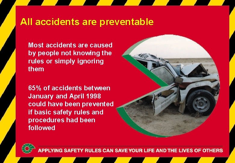 All accidents are preventable Most accidents are caused by people not knowing the rules All accidents are preventable Most accidents are caused by people not knowing the rules