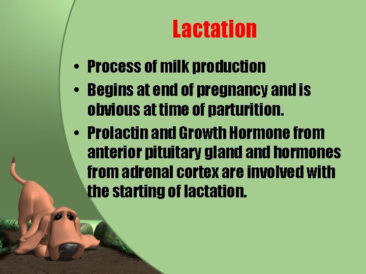 Lactation • Process of milk production • Begins at end of pregnancy and is