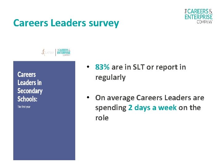 Careers Leaders survey • 83% are in SLT or report in regularly • On