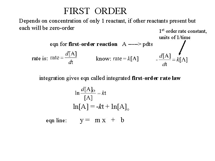 FIRST ORDER Depends on concentration of only 1 reactant, if other reactants present but