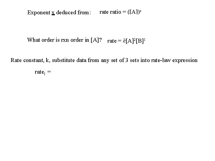 Exponent x deduced from: rate ratio = ([A])x 4. 0 = (2. 0)x solving,