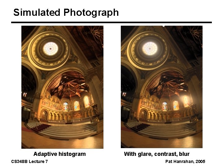 Simulated Photograph Adaptive histogram CS 348 B Lecture 7 With glare, contrast, blur Pat