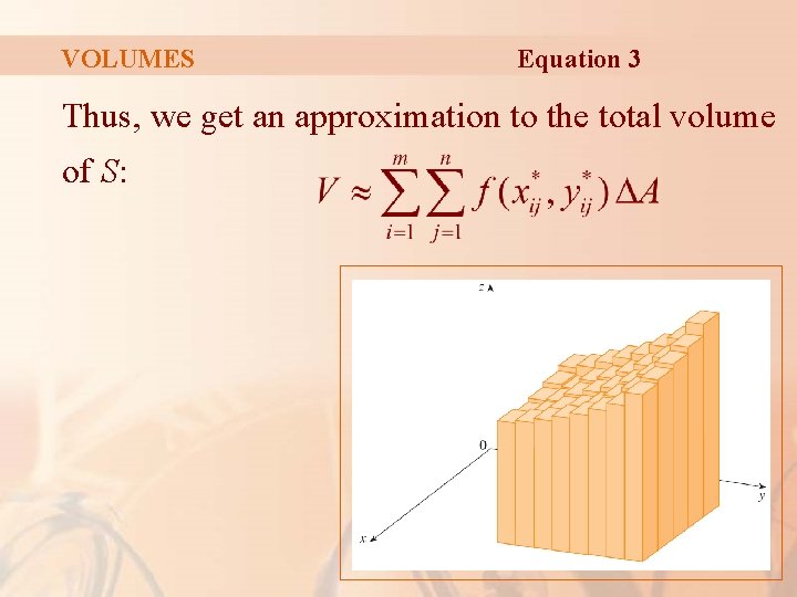 VOLUMES Equation 3 Thus, we get an approximation to the total volume of S: