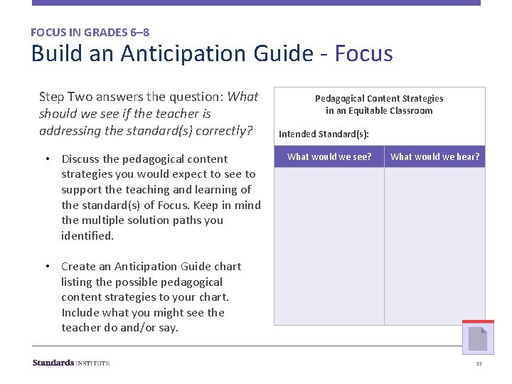 FOCUS IN GRADES 6– 8 Build an Anticipation Guide - Focus Step Two answers FOCUS IN GRADES 6– 8 Build an Anticipation Guide - Focus Step Two answers