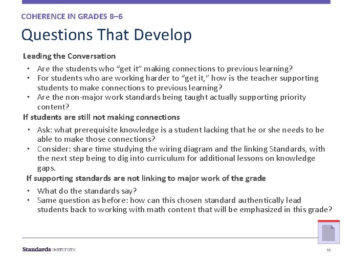COHERENCE IN GRADES 8– 6 Questions That Develop Leading the Conversation • Are the COHERENCE IN GRADES 8– 6 Questions That Develop Leading the Conversation • Are the