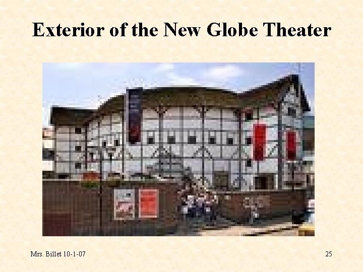 Exterior of the New Globe Theater Mrs. Billet 10 -1 -07 25 