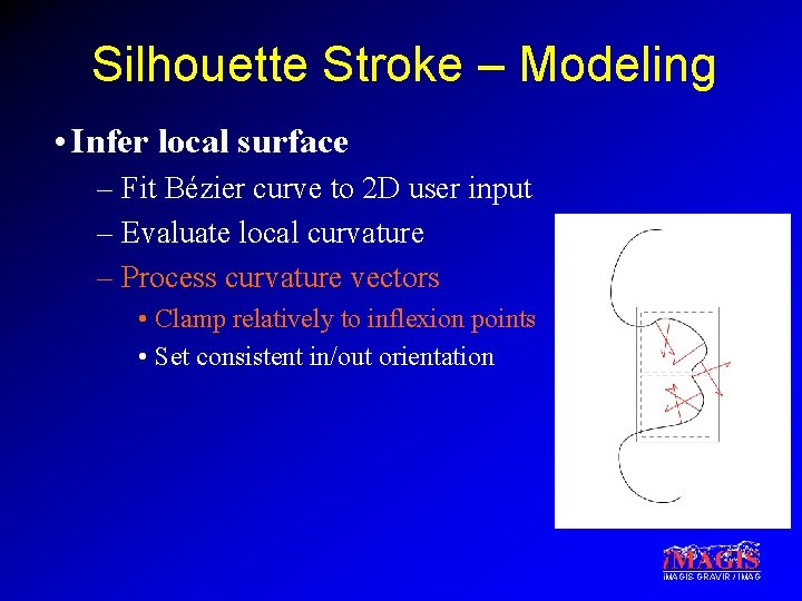 Silhouette Stroke – Modeling • Infer local surface – Fit Bézier curve to 2