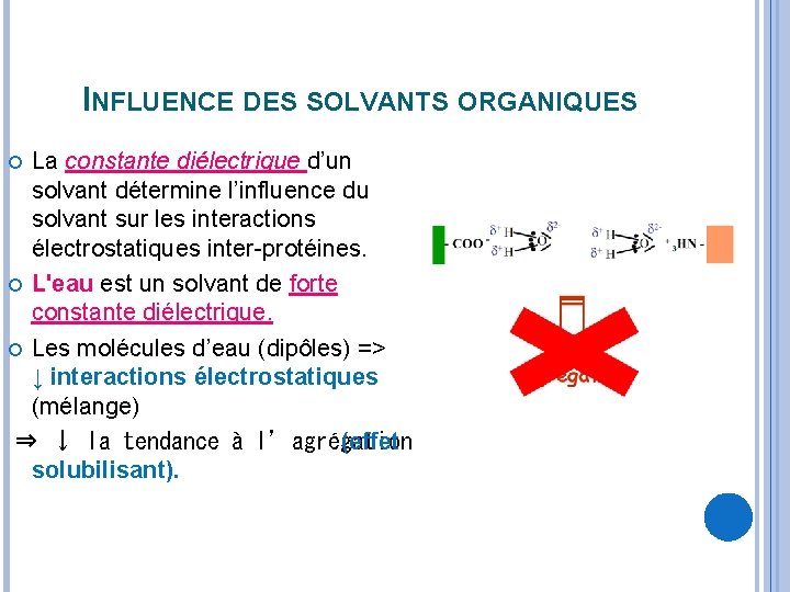 INFLUENCE DES SOLVANTS ORGANIQUES La constante diélectrique d’un solvant détermine l’influence du solvant sur