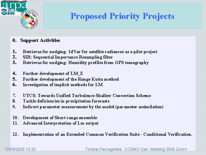 Proposed Priority Projects 0. Support Activities 1. 2. 3. Retrievas for nudging: 1 d.