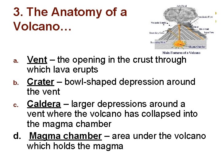 3. The Anatomy of a Volcano… Vent – the opening in the crust through