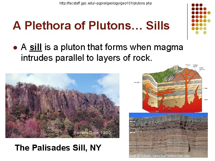 http: //facstaff. gpc. edu/~pgore/geology/geo 101/plutons. php A Plethora of Plutons… Sills l A sill