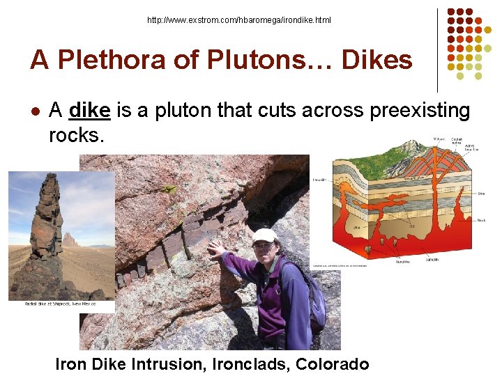 http: //www. exstrom. com/hbaromega/irondike. html A Plethora of Plutons… Dikes l A dike is