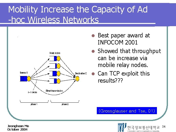 Mobility Increase the Capacity of Ad -hoc Wireless Networks Best paper award at INFOCOM