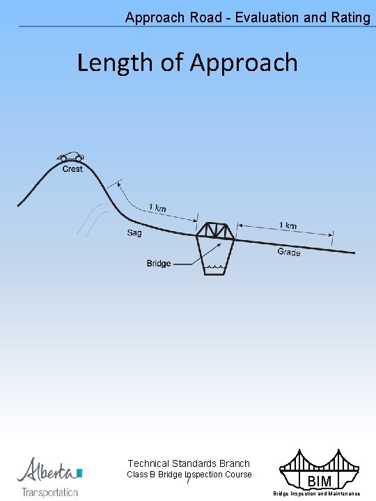 Approach Road - Evaluation and Rating Length of Approach Technical Standards Branch Class B