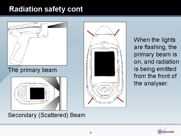 Radiation safety cont When the lights are flashing, the primary beam is on, and