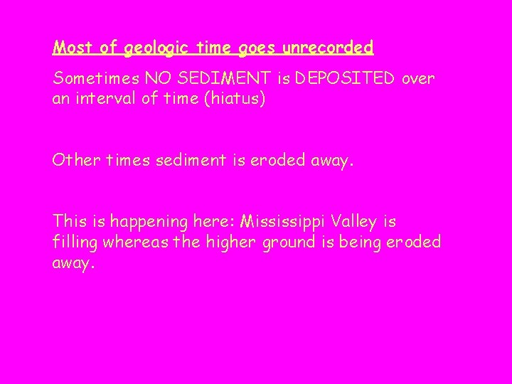 Most of geologic time goes unrecorded Sometimes NO SEDIMENT is DEPOSITED over an interval