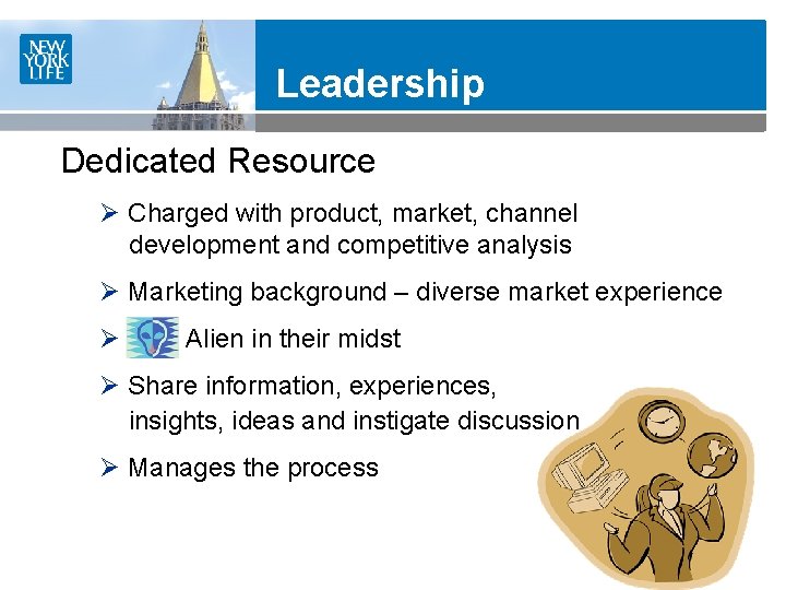 Leadership Dedicated Resource Ø Charged with product, market, channel development and competitive analysis Ø