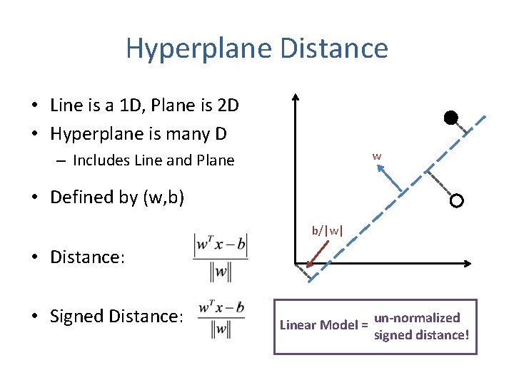 Hyperplane Distance • Line is a 1 D, Plane is 2 D • Hyperplane