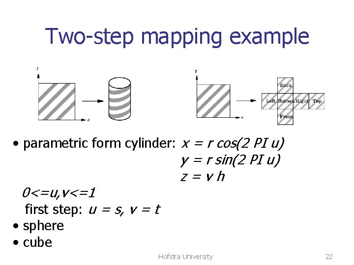 Two-step mapping example • parametric form cylinder: x = r cos(2 PI u) y