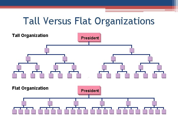 Tall Versus Flat Organizations Tall Organization Flat Organization President 