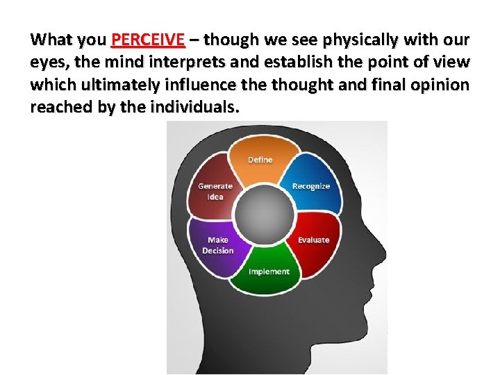 What you PERCEIVE – though we see physically with our eyes, the mind interprets