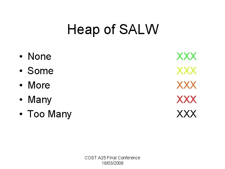 Heap of SALW • • • None Some More Many Too Many XXX XXX