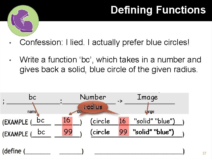 Defining Functions • Confession: I lied. I actually prefer blue circles! • Write a