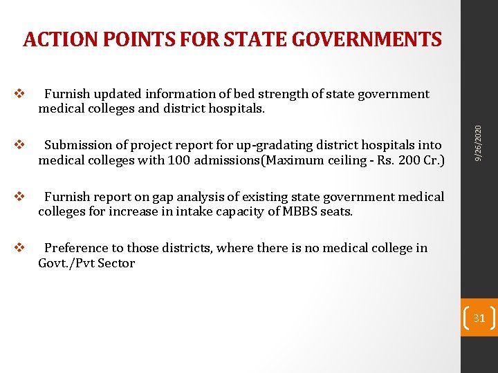 v Furnish updated information of bed strength of state government medical colleges and district