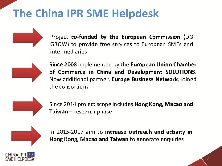 The China IPR SME Helpdesk Project co-funded by the European Commission (DG GROW) to