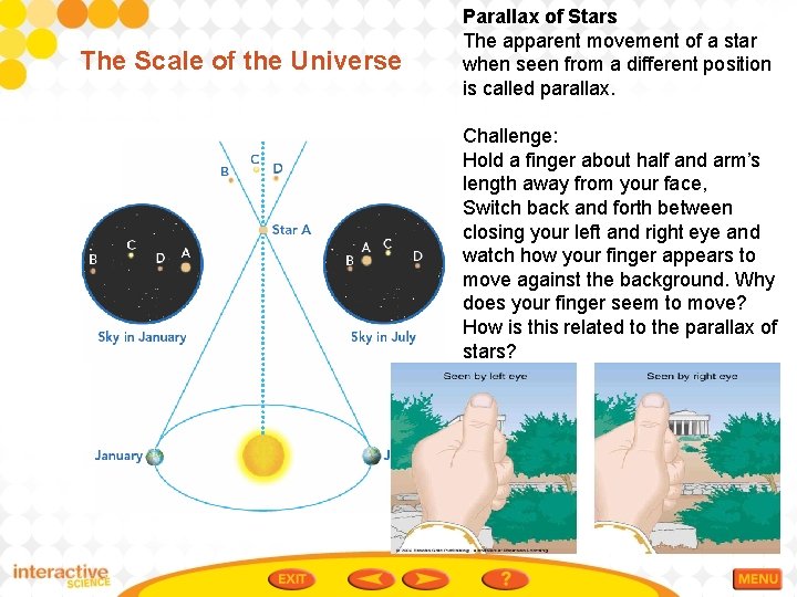 The Scale of the Universe Parallax of Stars The apparent movement of a star