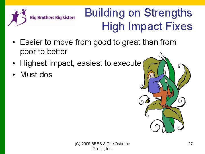 Building on Strengths High Impact Fixes • Easier to move from good to great