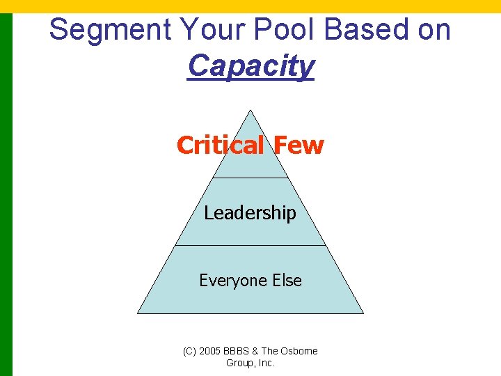 Segment Your Pool Based on Capacity Critical Few Leadership Everyone Else (C) 2005 BBBS