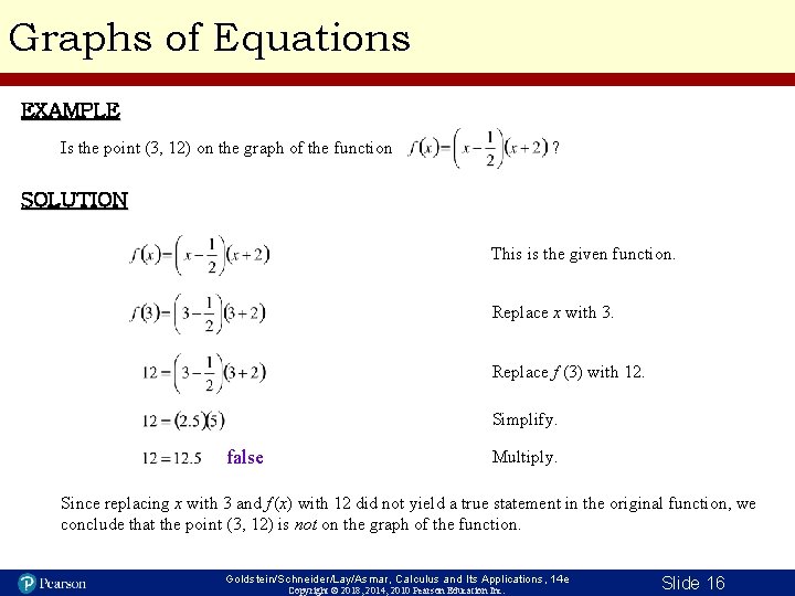 Graphs of Equations EXAMPLE Is the point (3, 12) on the graph of the